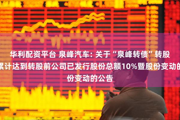 华利配资平台 泉峰汽车: 关于“泉峰转债”转股数量累计达到转股前公司已发行股份总额10%暨股份变动的公告